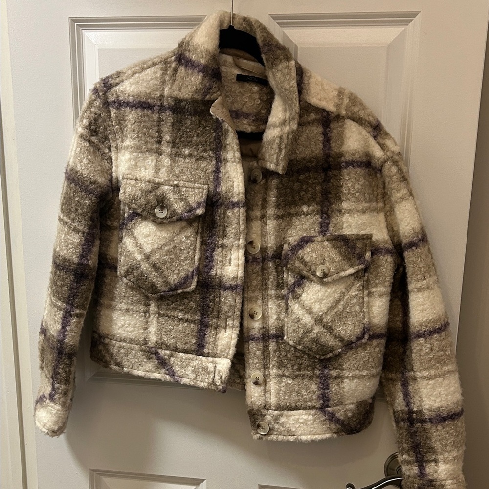 RDI Plaid Teddy Jacket - Cream and Brown